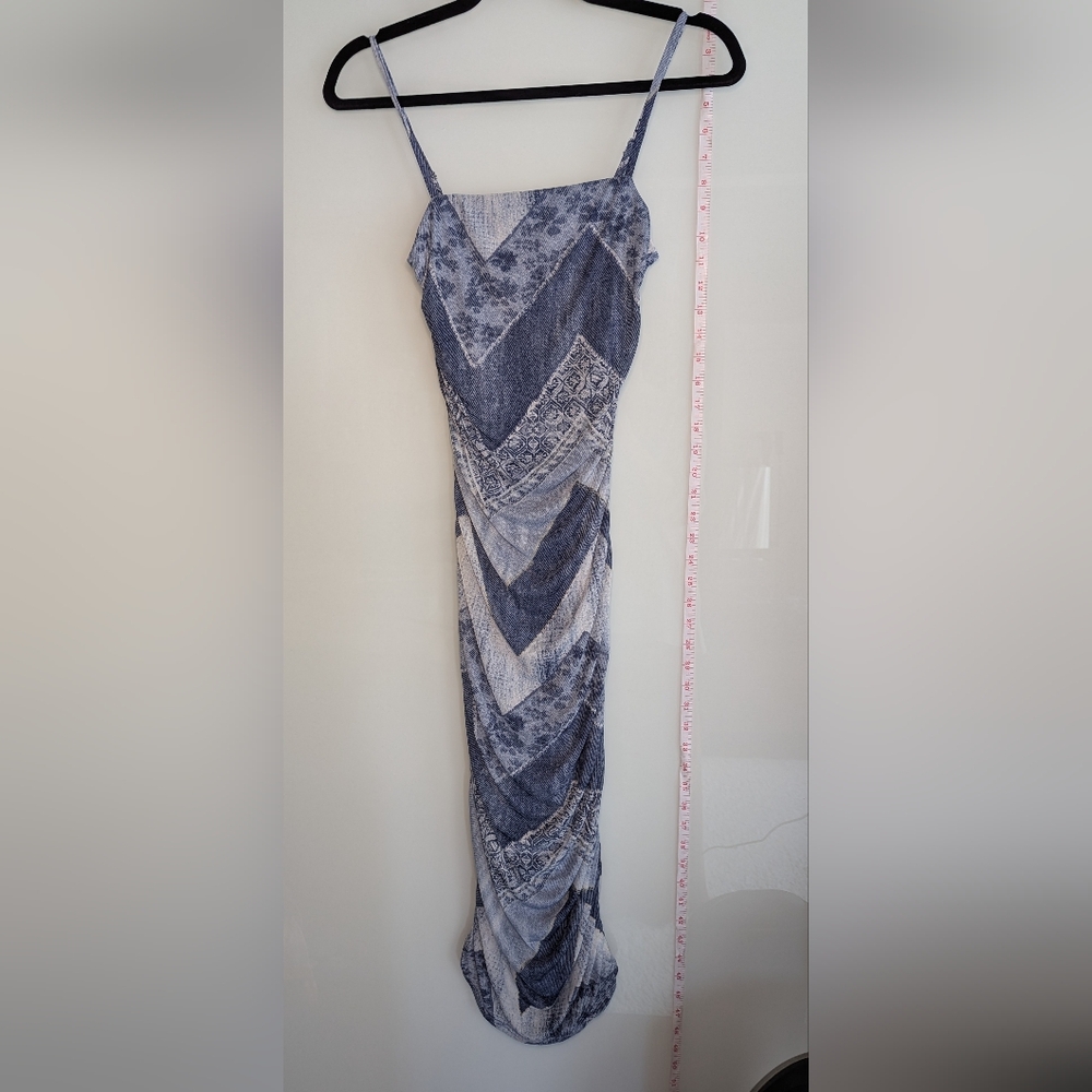 Blue and White Patterned Midi Dress